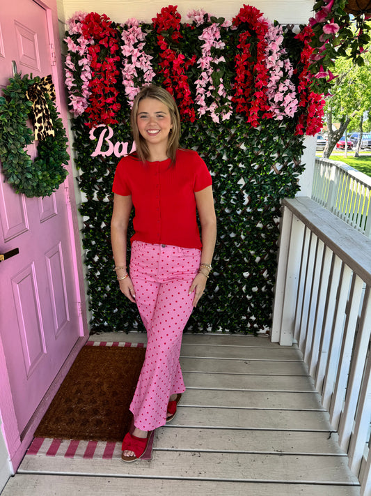 Pink Polka Dot Cropped Pants