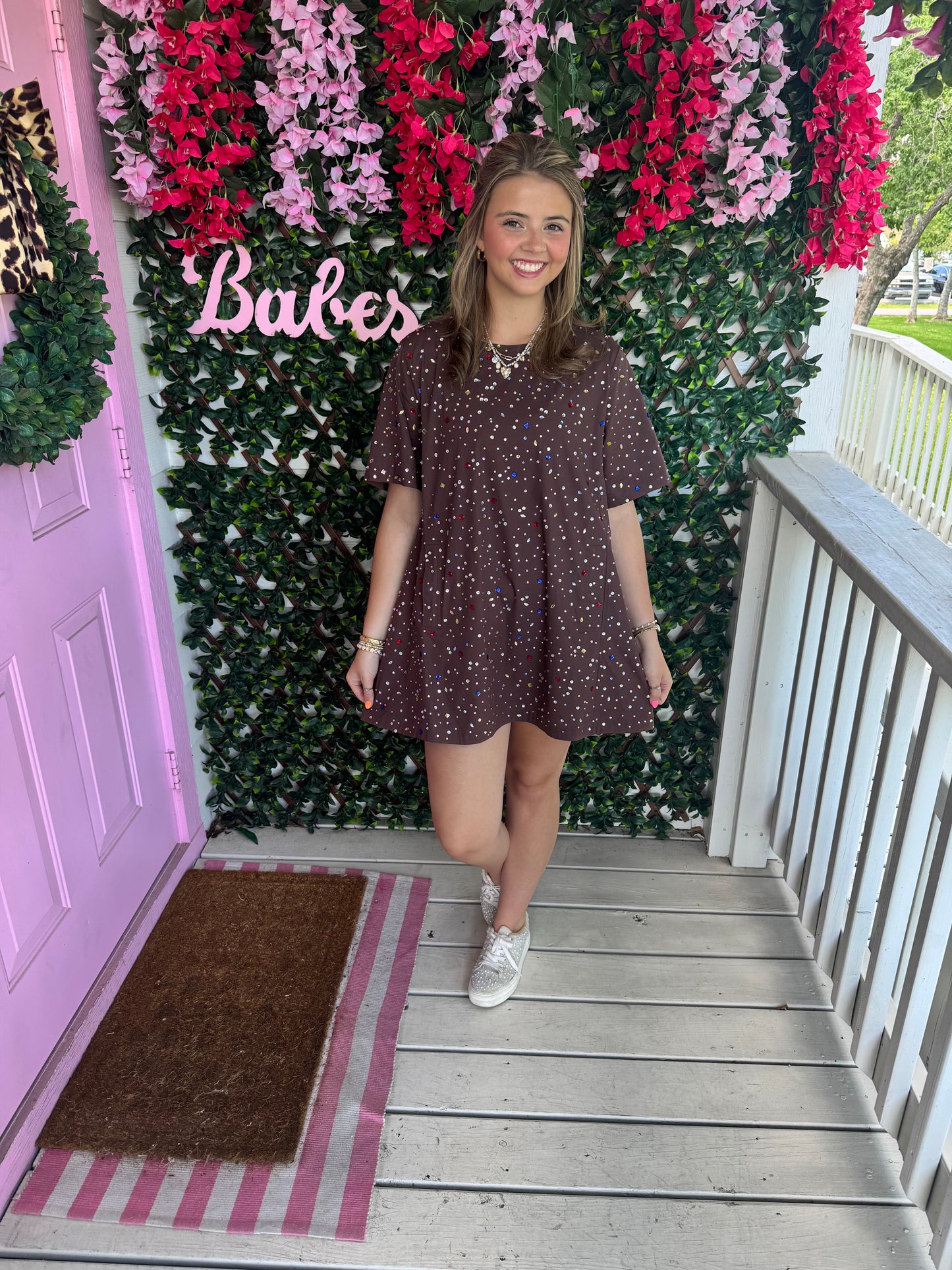 Queen Of Sparkles Brown Multi Rhinestone Dress