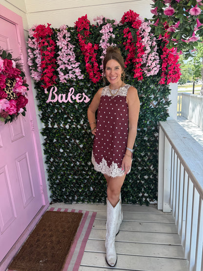 Wine Me Up Polka Dot & Lace Dress