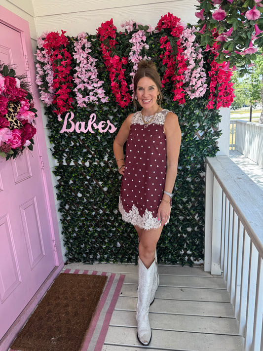 Wine Me Up Polka Dot & Lace Dress