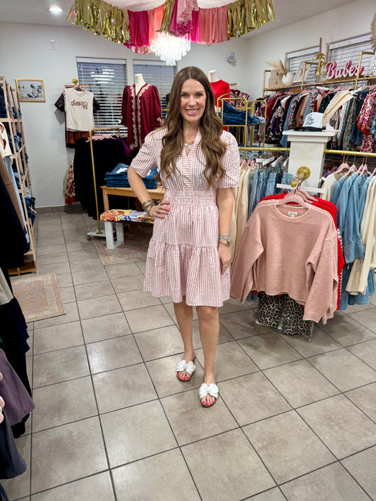Mauve Pink Striped Seersucker Dress