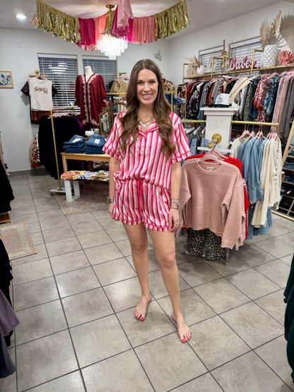 Pink Striped Satin Pajamas