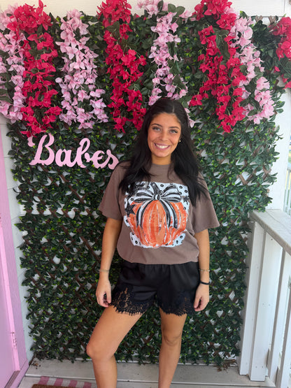 Pumpkin Striped Bow Tee
