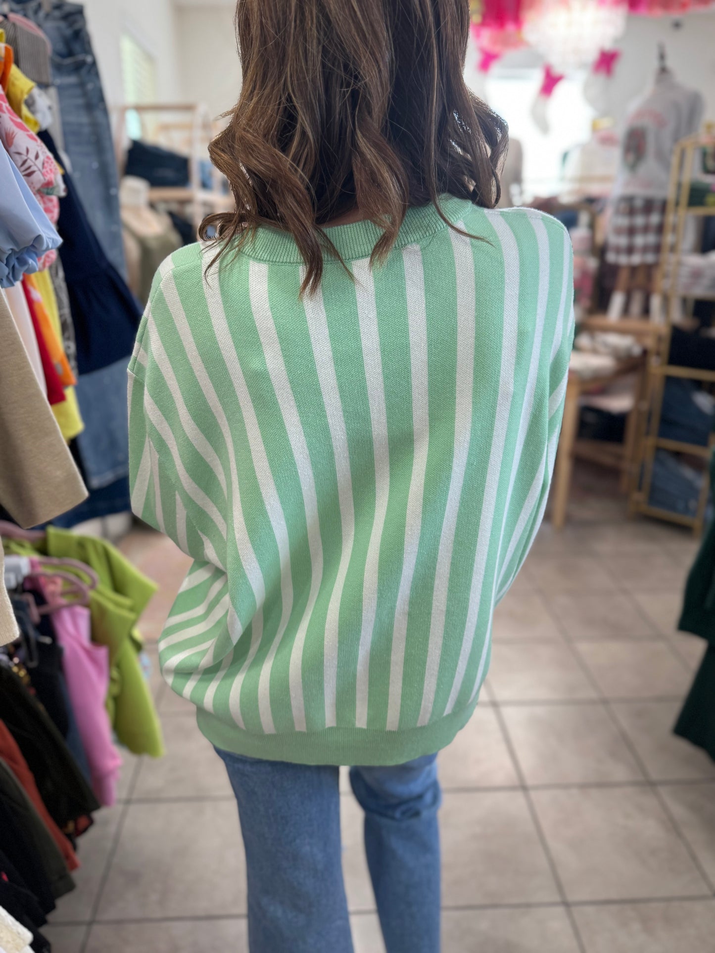 Queen Of Sparkles Mint & White Stripes Cafe Du Monde Sweater