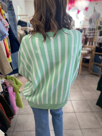 Queen Of Sparkles Mint & White Stripes Cafe Du Monde Sweater