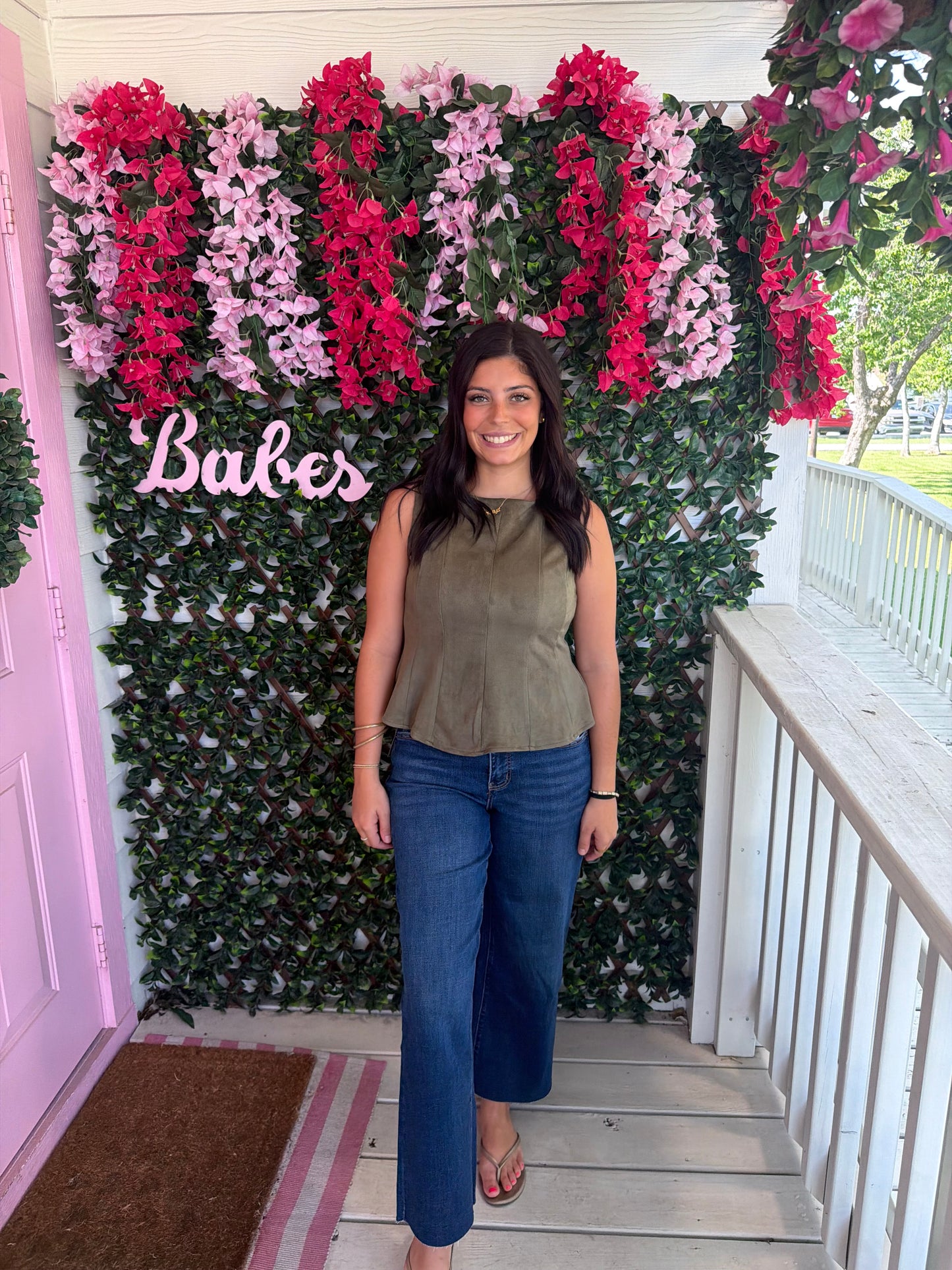 Olive Peplum Suede Top