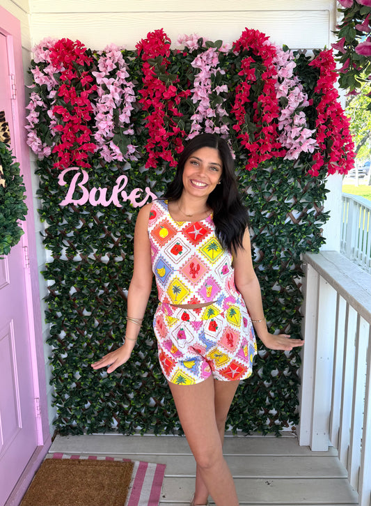 Queen Of Sparkles Multi Fruit Stamp Shorts