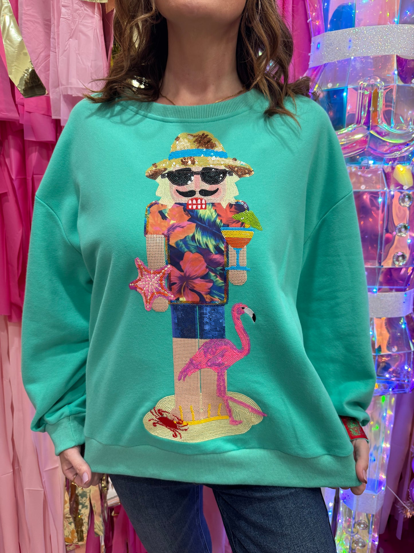 Queen Of Sparkles Aqua Tropical Vacation Nutcracker Sweatshirt