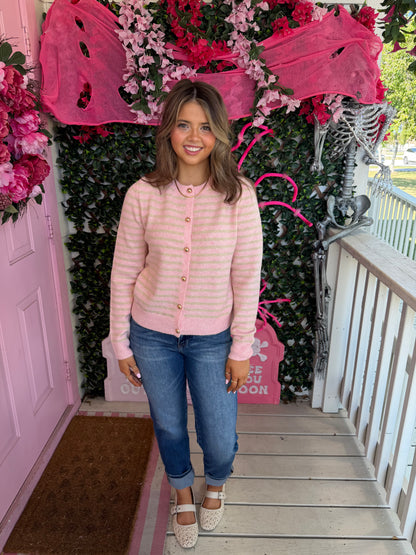 Baby Pink Striped Cardigan