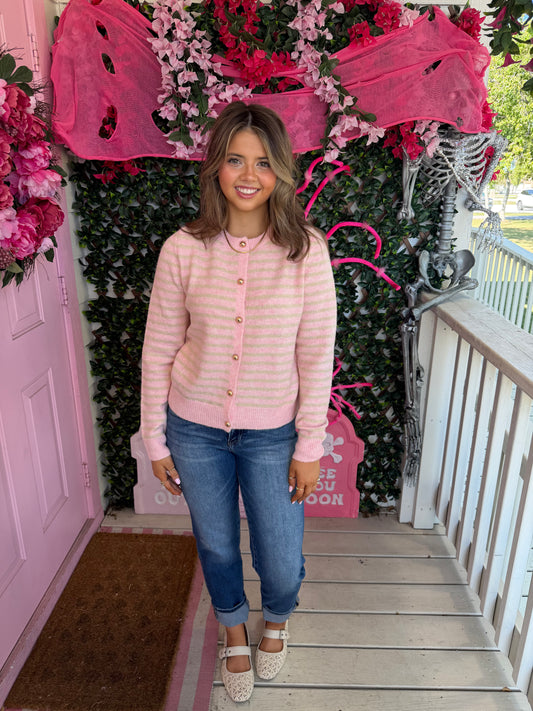 Baby Pink Striped Cardigan