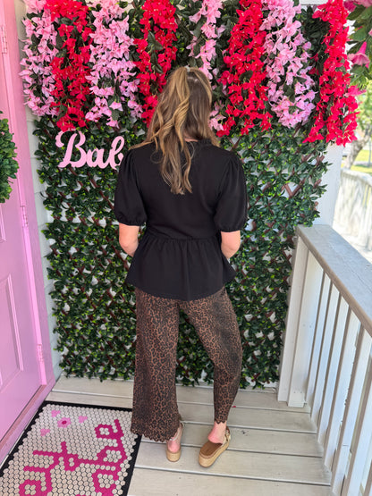 Leopard Eyelet Denim Pants