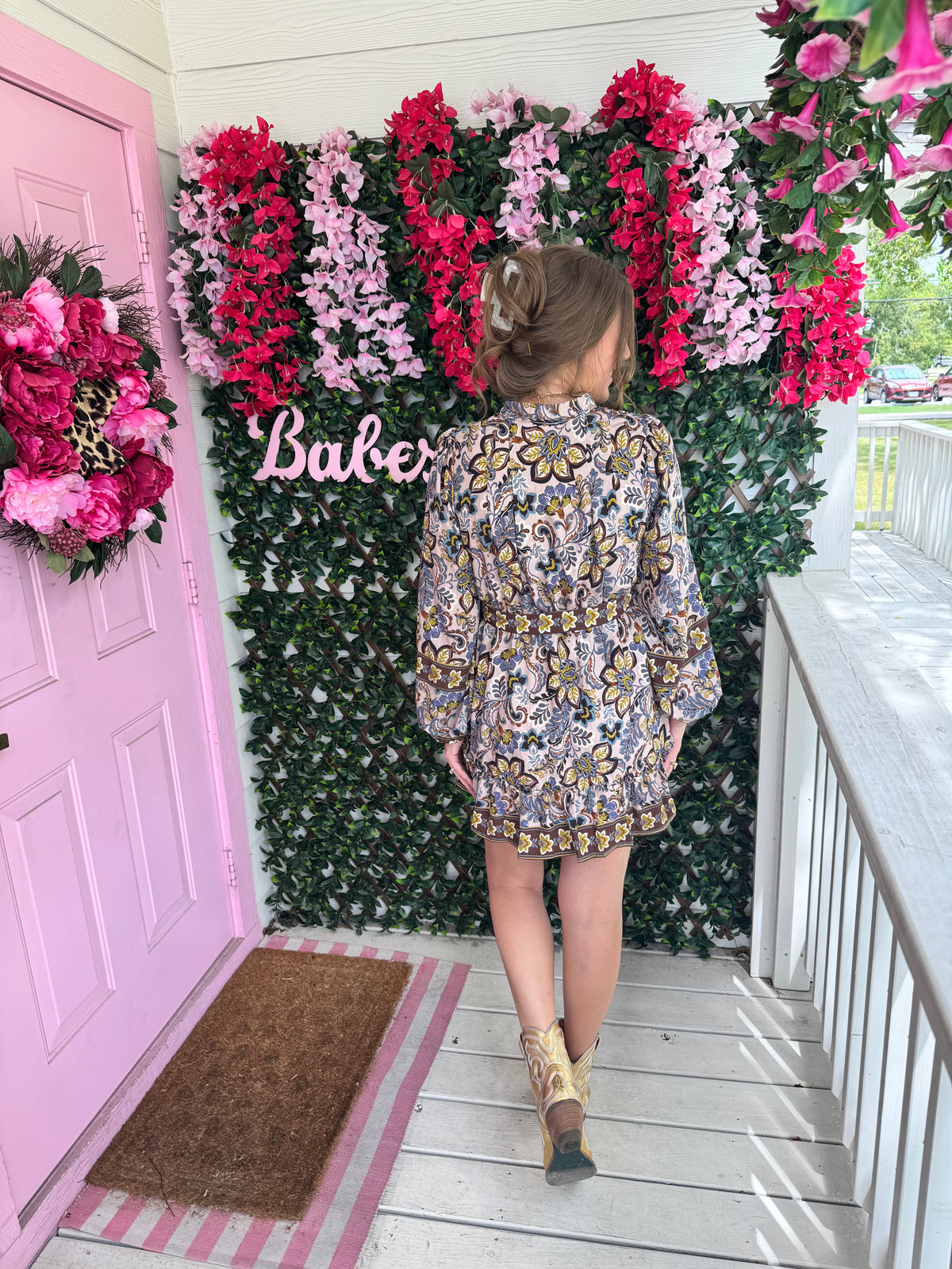 Chocolate Florals Belted Dress