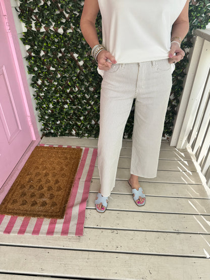 Vervet Olivia Olive Pinstripe WL Crop
