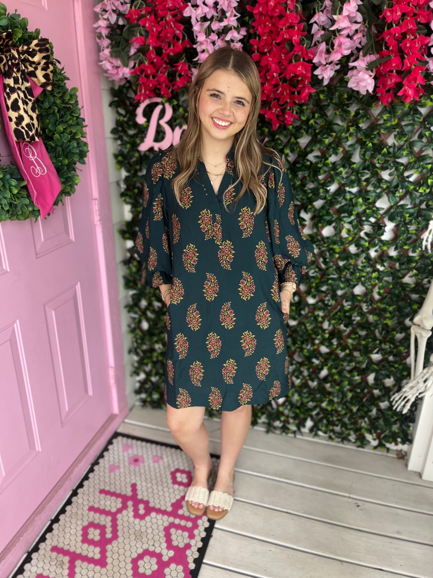 Off The Vine Floral Dress - Green