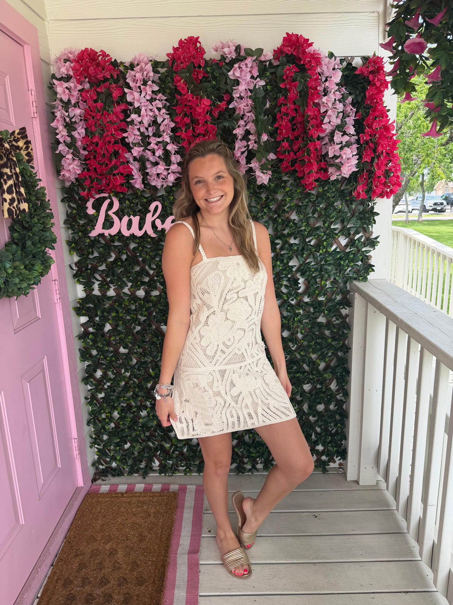 Crochet Cream Mini Dress