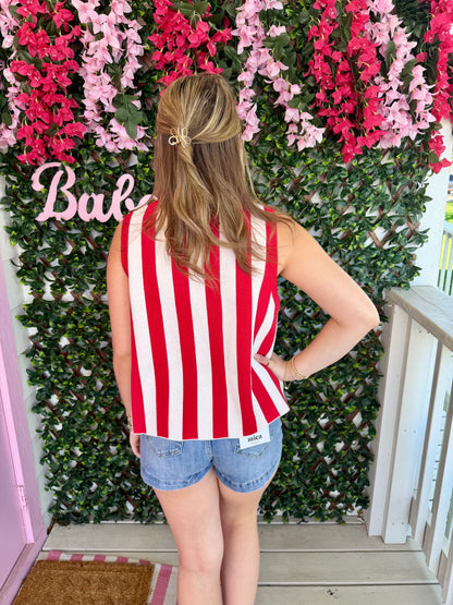 Queen Of Sparkles Red & White Striped Hot Dog Knit Tank