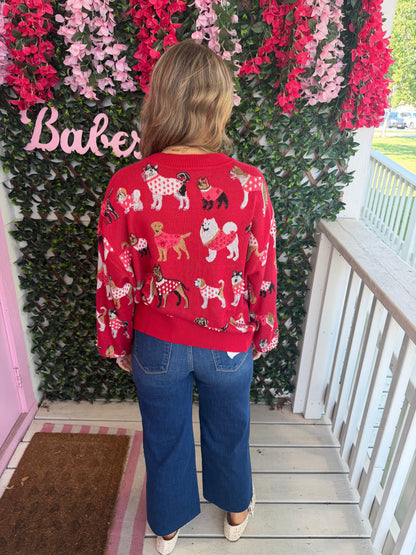 Queen Of Sparkles Red Dogs In Polka Dot Sweaters Button Up Cardigan