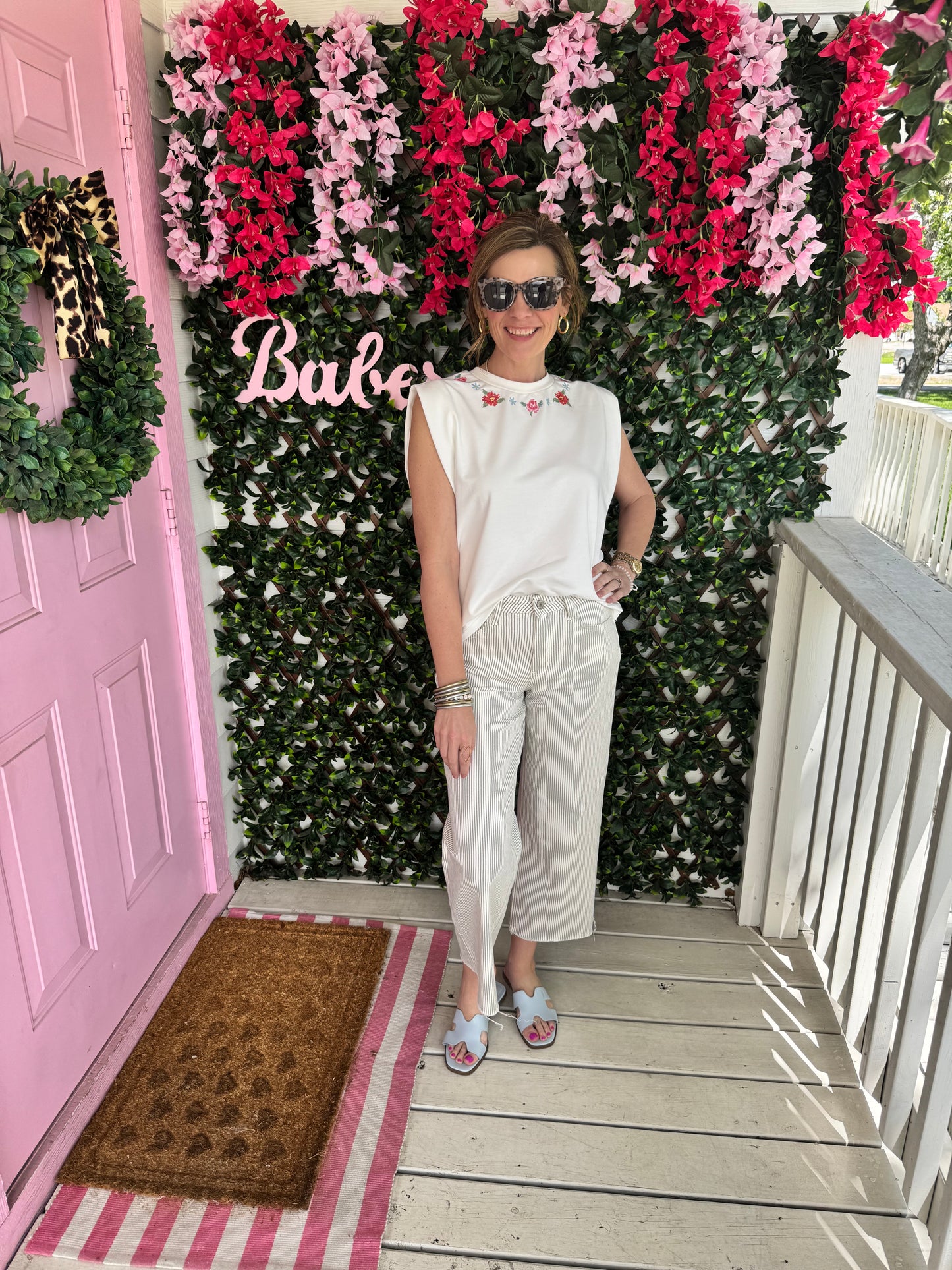 Vervet Olivia Olive Pinstripe WL Crop