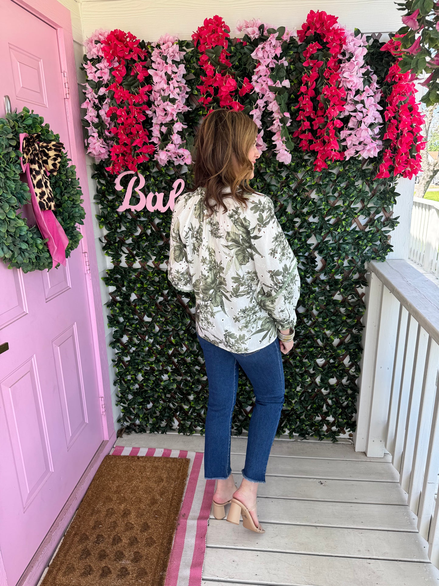 Olive Floral Eyelet Top