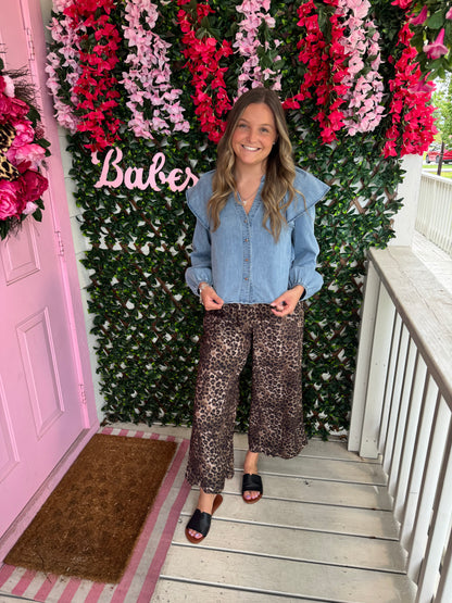 Olive Leopard Scallop Hem Pants
