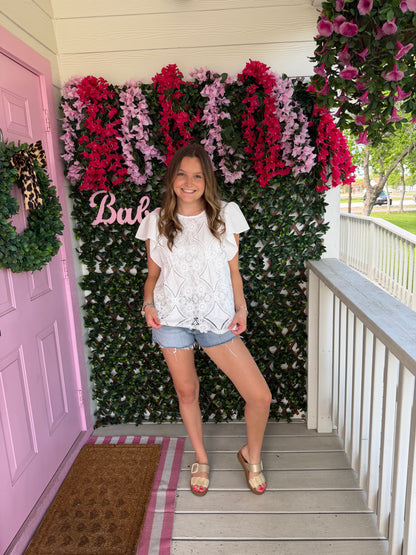 White Lace Flutter Top