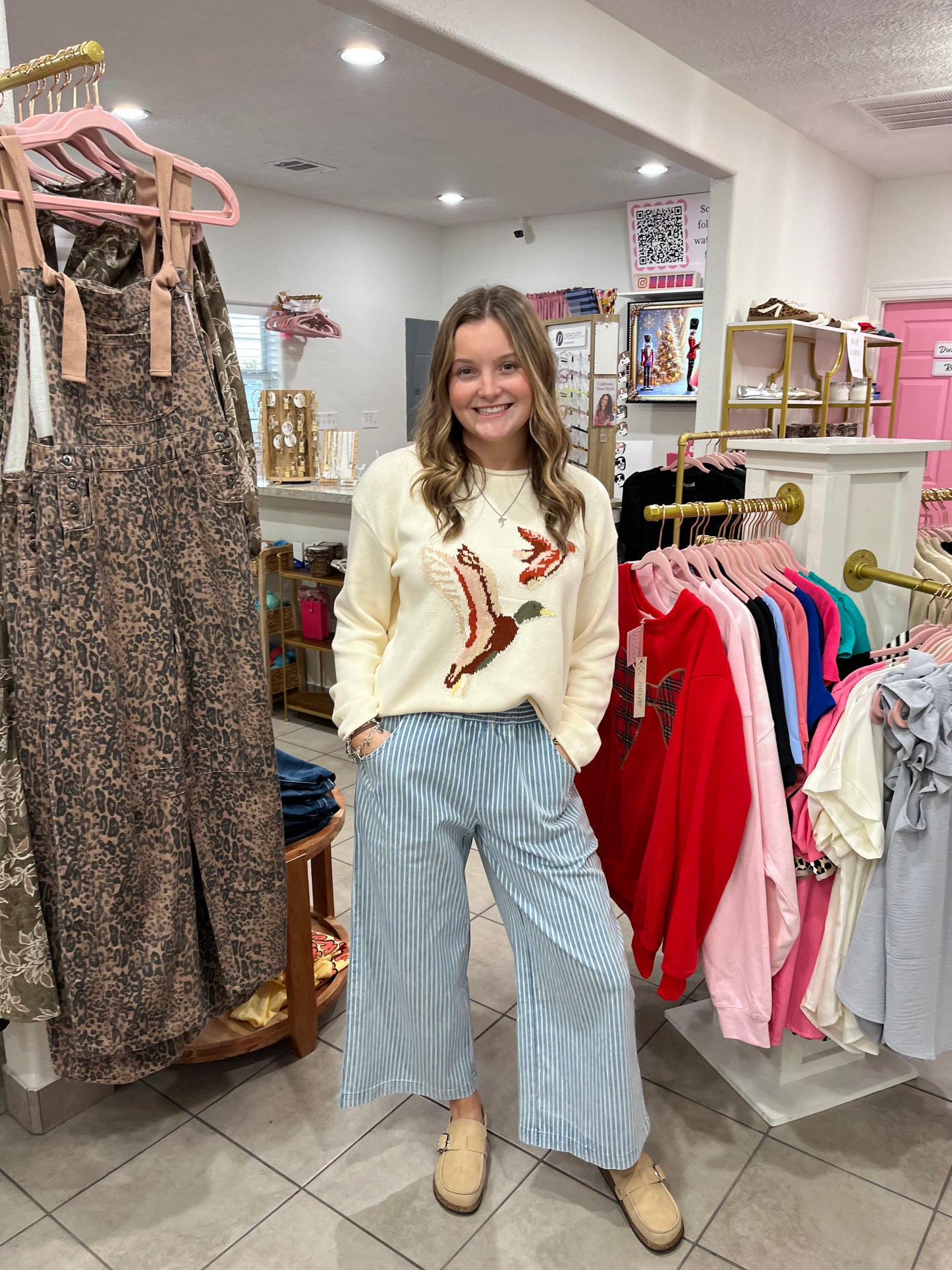 Stone Washed Striped Denim Pants