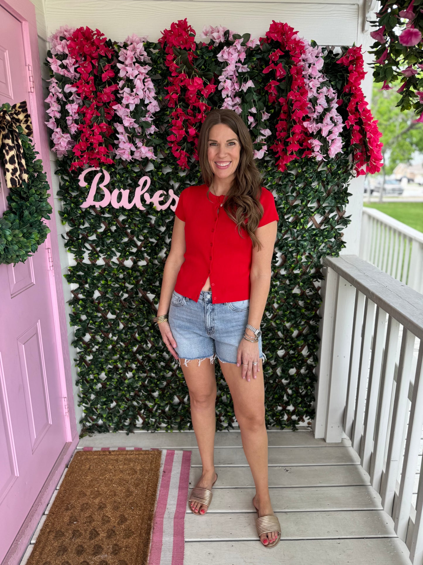 Red Button Up Knit Top