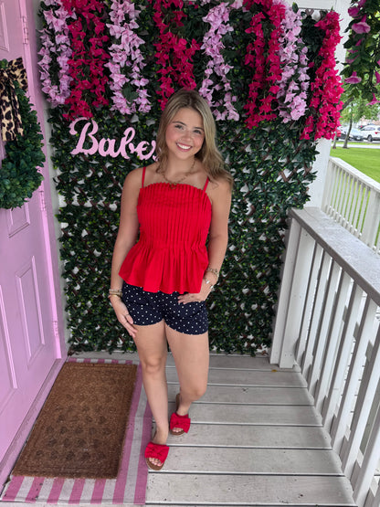 Red Pleated Peplum Top