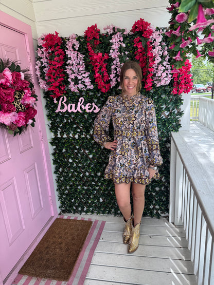 Chocolate Florals Belted Dress
