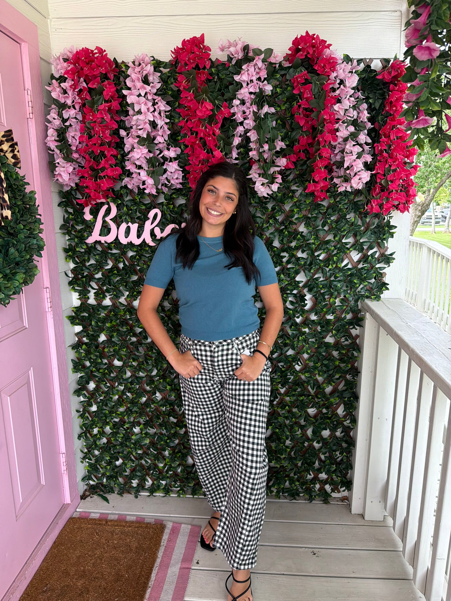 Black Gingham Barrel Jean