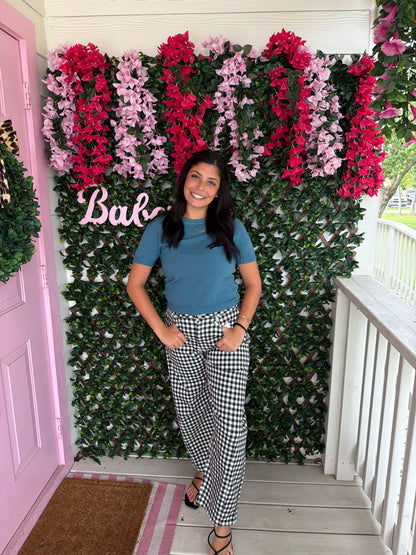 Black Gingham Barrel Jean
