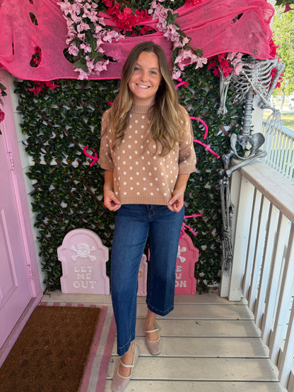 Camel Polka Dot Sweater Top