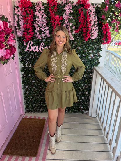 Olive Muse Belted Dress