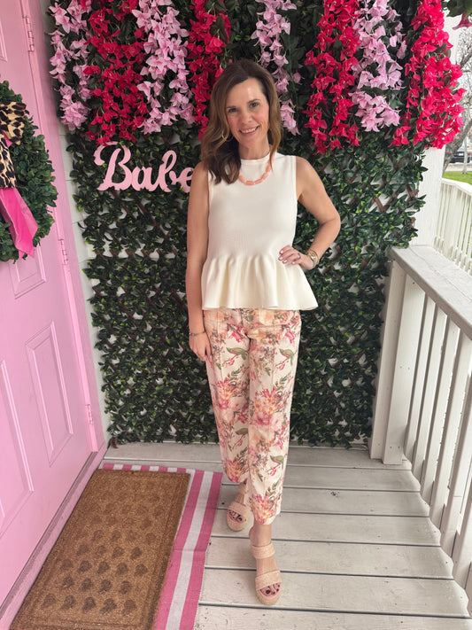 Knit Cream Peplum Top