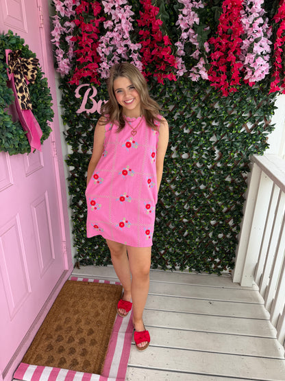 Floral Embroidered Dress - Pink