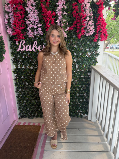Polka Dot Denim Scallop Pants
