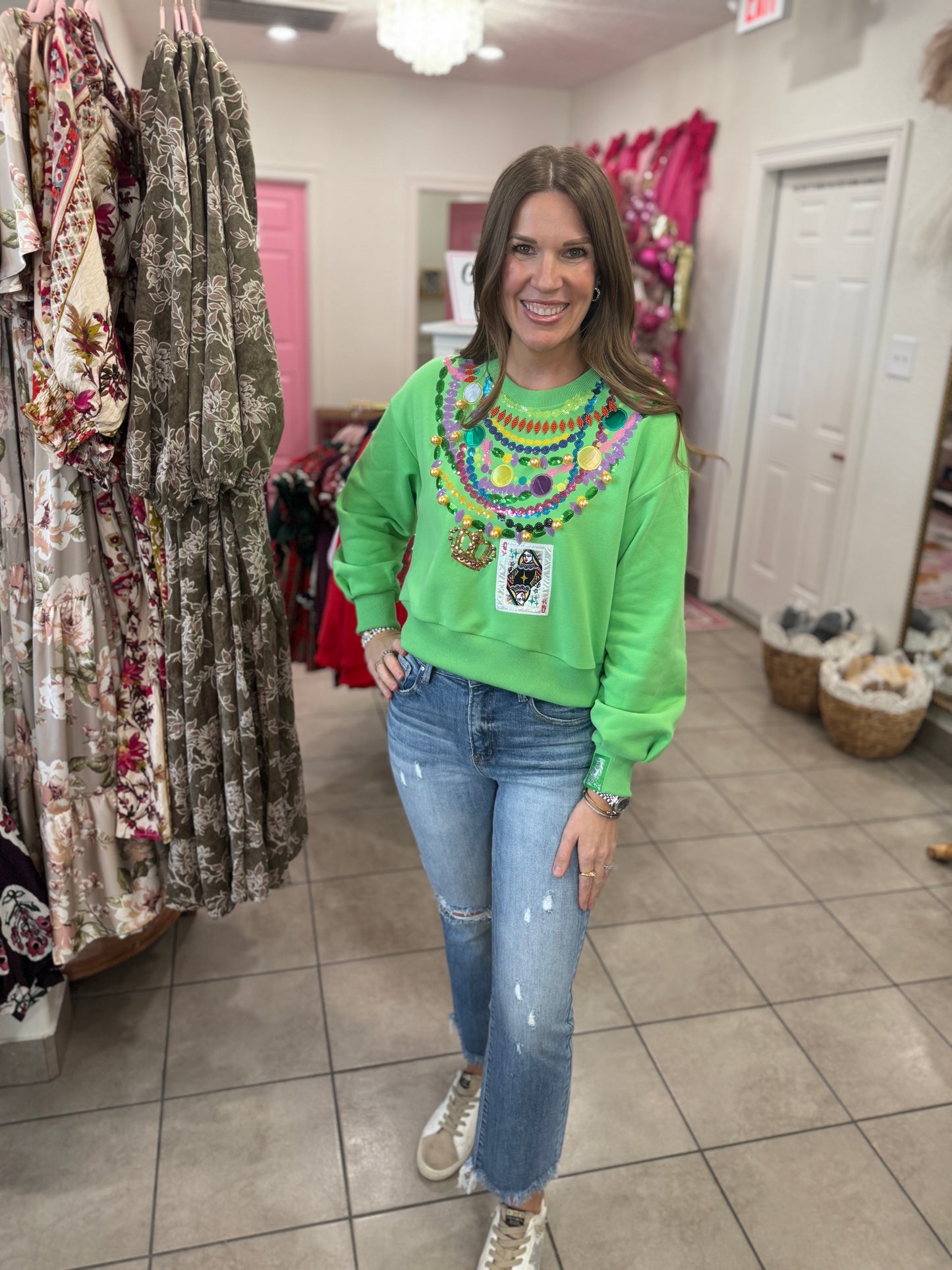 Queen Of Sparkles Mardi Gras Beads Sweatshirt