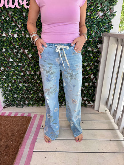Vervet Floral Denim Drawstring Pants