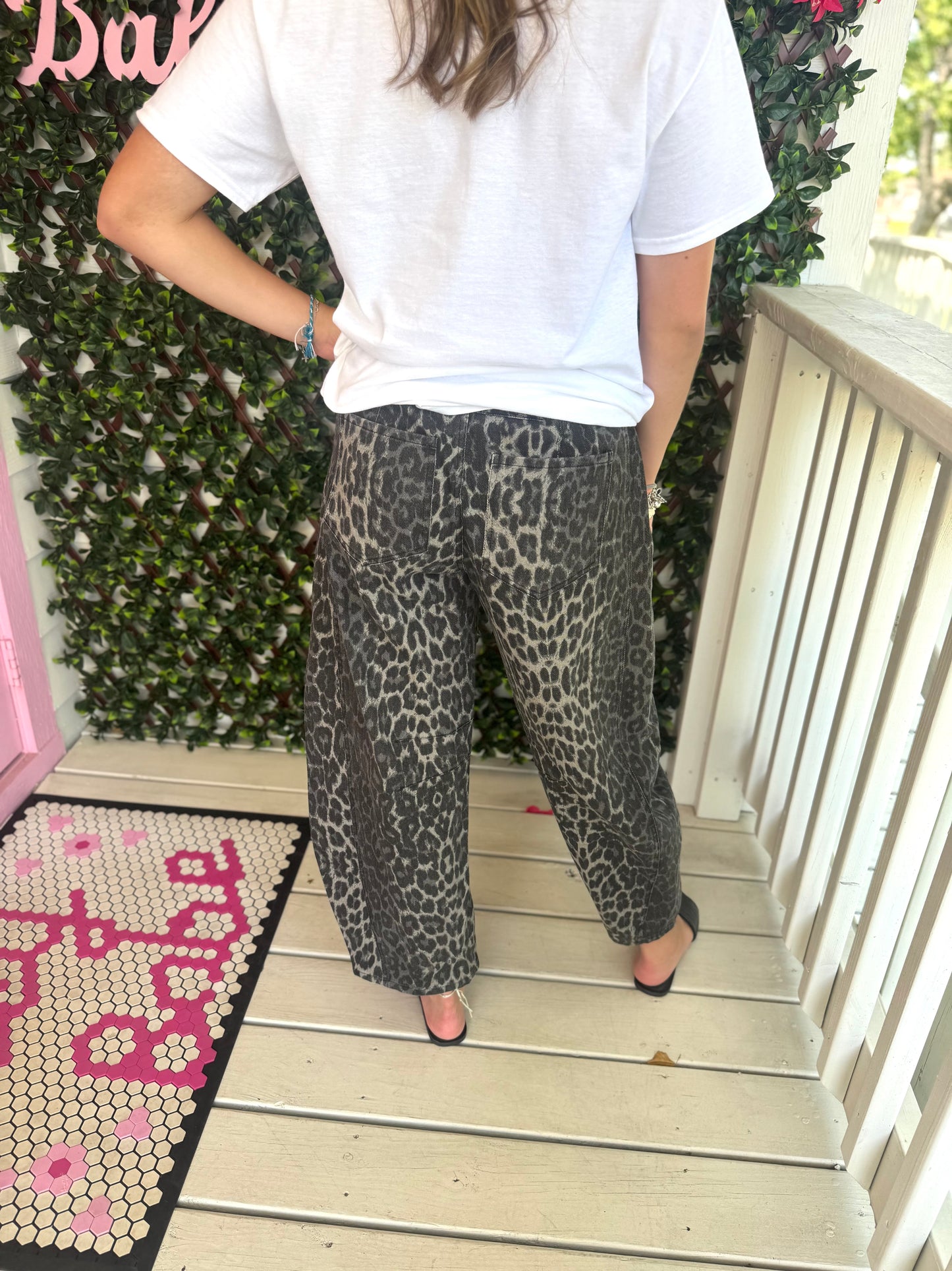 Leopard Barrel Denim Pants
