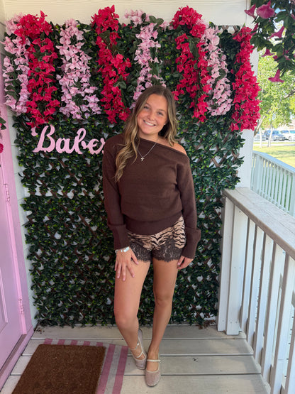 Taupe Animal Lace Shorts
