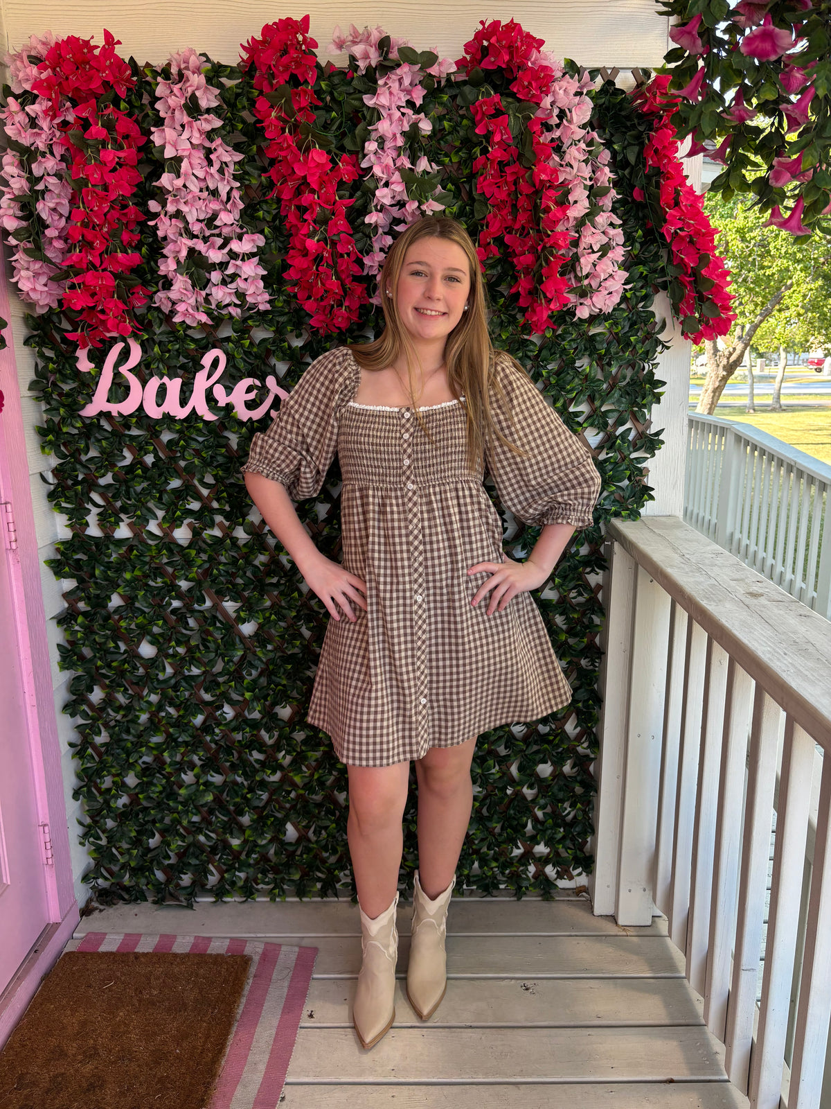 Mocha Gingham Babydoll Dress