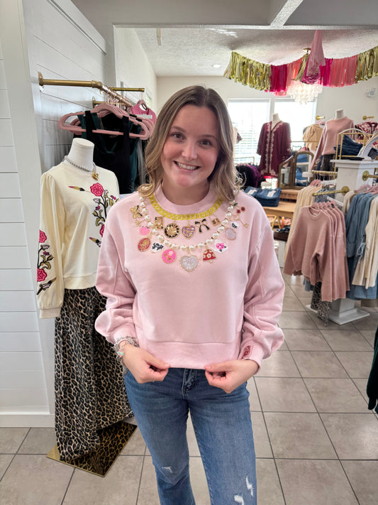 Queen Of Sparkles VDay Charm Necklace Sweatshirt