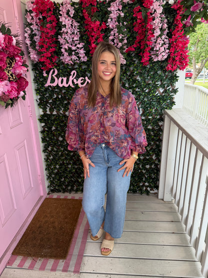 Dusty Mauve Multi Floral Top