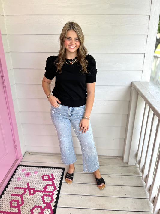 Mica Embellished Crop Denim