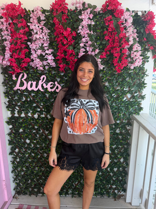 Pumpkin Striped Bow Tee