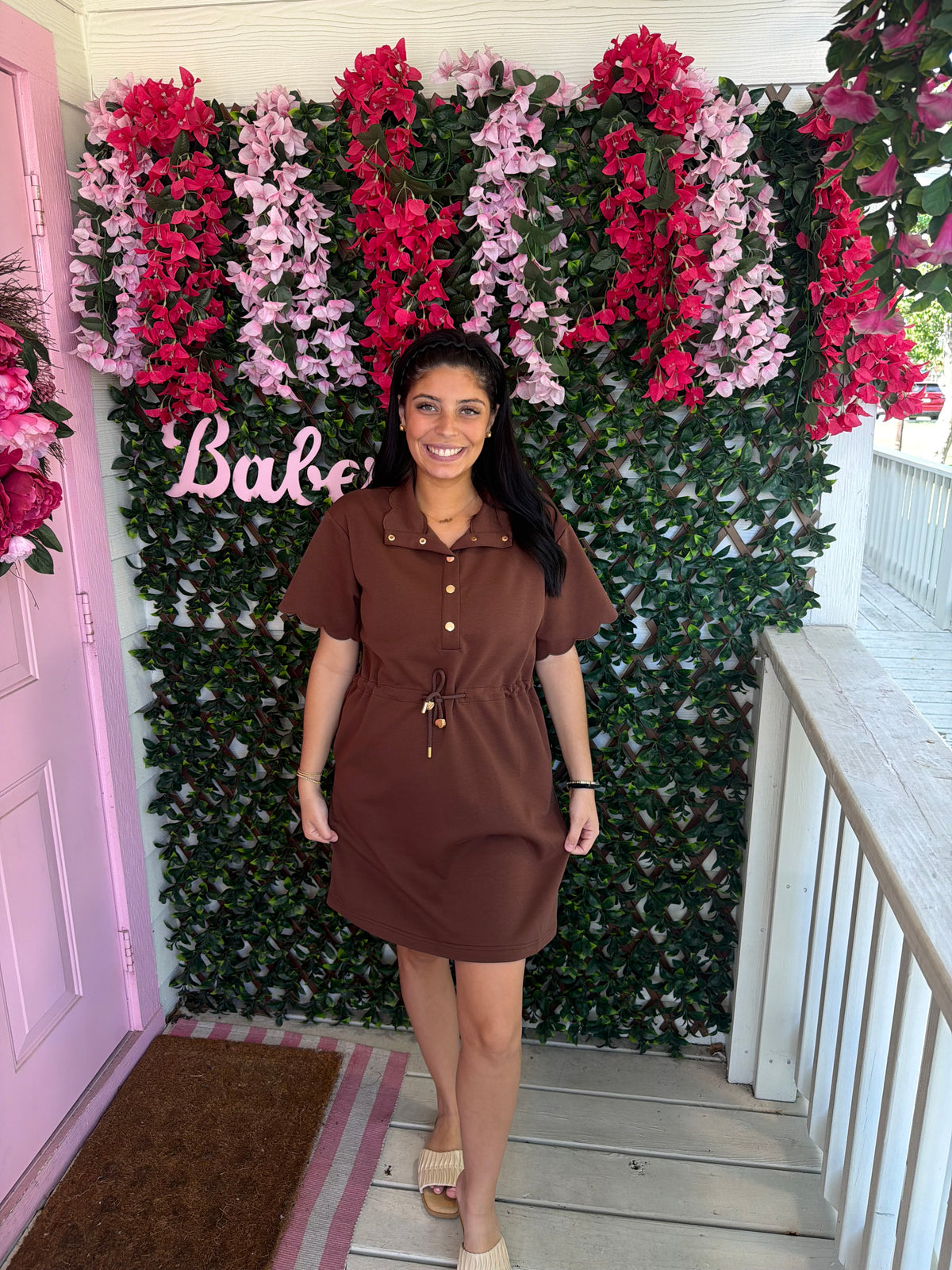 Brown Scuba Scallops Dress