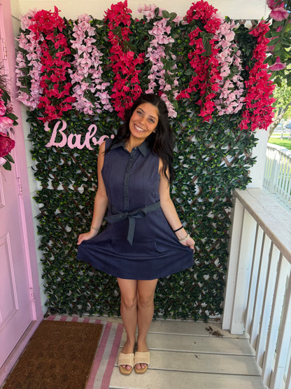 Navy Nights Belted Dress