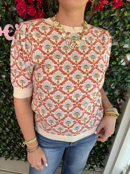 Ivory Orange Sweater Top