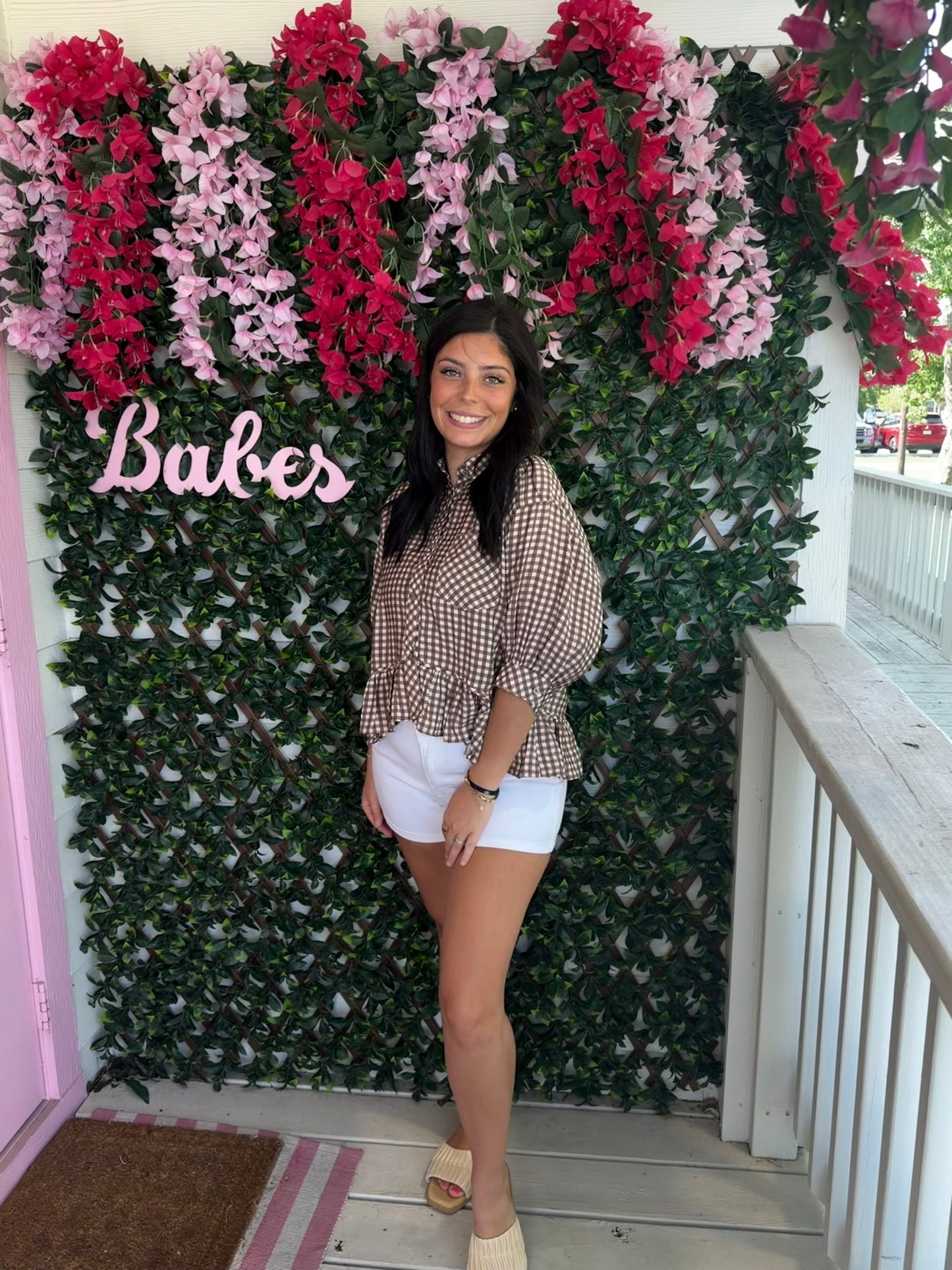 Chocolate Gingham Peplum Top