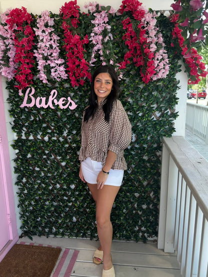 Chocolate Gingham Peplum Top